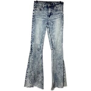Flying Monkey High Rise Super Flare Jeans Size 27 Acid Wash Distressed Denim